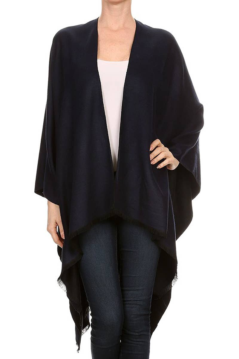 Cap Zone – wholesale Poncho – Women's – Reversible Faux Cashmere Open Cape Poncho3