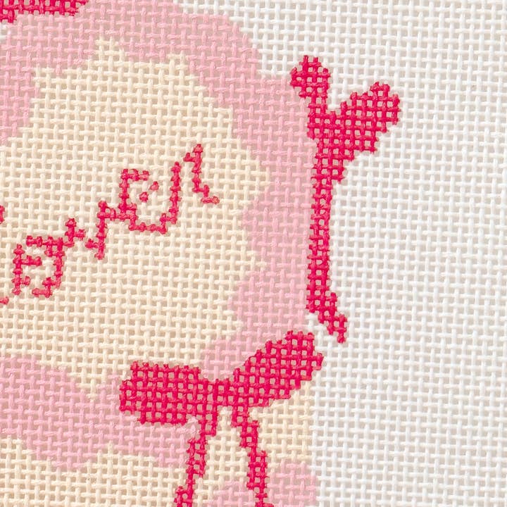 Cotswold Co Designs - Wholesale Embroidery/Cross Stitch Supplies - Coquette Bow Heart Cake Needlepoint Canvas | 4” 18 Mesh Coquette Needlepoint Design | Valentine’s Day Bow Cake4