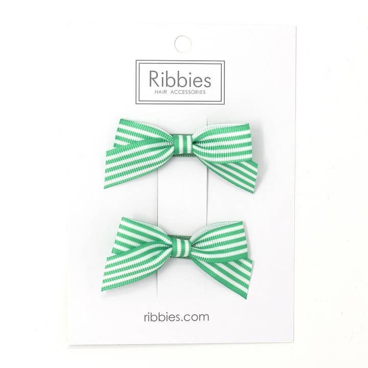 Striped Schoolgirl Bow Pair - Aqua for wholesale by Ribbies