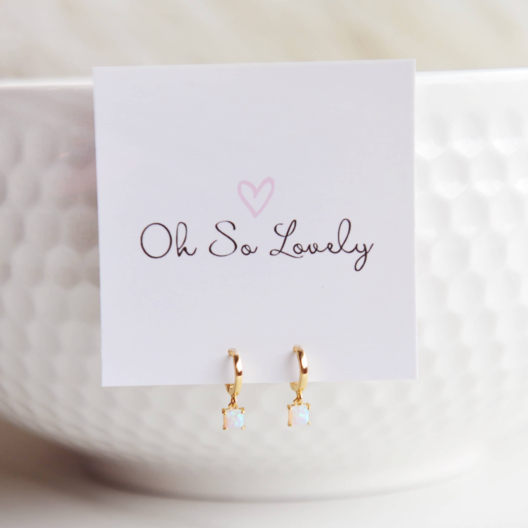 Oh So Lovely - Wholesale Huggie earrings - TIFFANY, Square Opal Huggie Hoop0