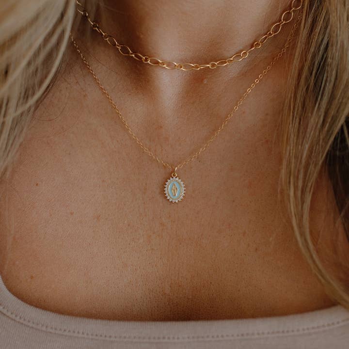 True by Kristy Jewelry - Wholesale Pendant/Charm Necklace - Lourdes Virgin Mary Religious Necklace Gold Filled