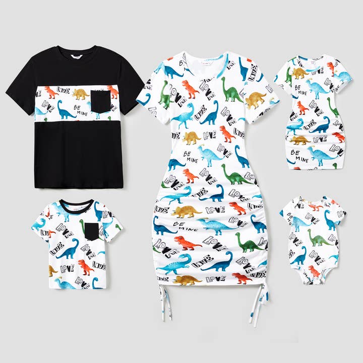 Ensemble assorti pour la famille avec imprimé de dinosaures et fronces à cordon pour la vente par PatPat Matching
