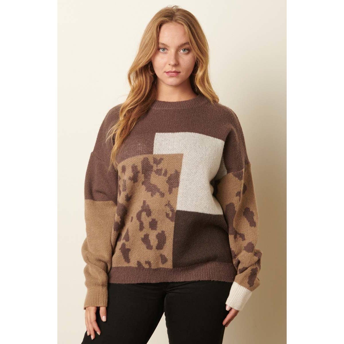 mittoshop - Wholesale Knit Sweater - Women's - PLUS ANIMAL PRINT COLOR BLOCK SWEATER9