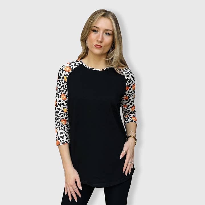 Cheetah Pumpkin Black Top for wholesale by ILTEX Apparel