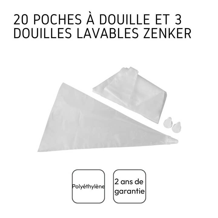 Zenker - Wholesale Craft tool - Pack of 20 disposable piping bags and 3 plastic tips4