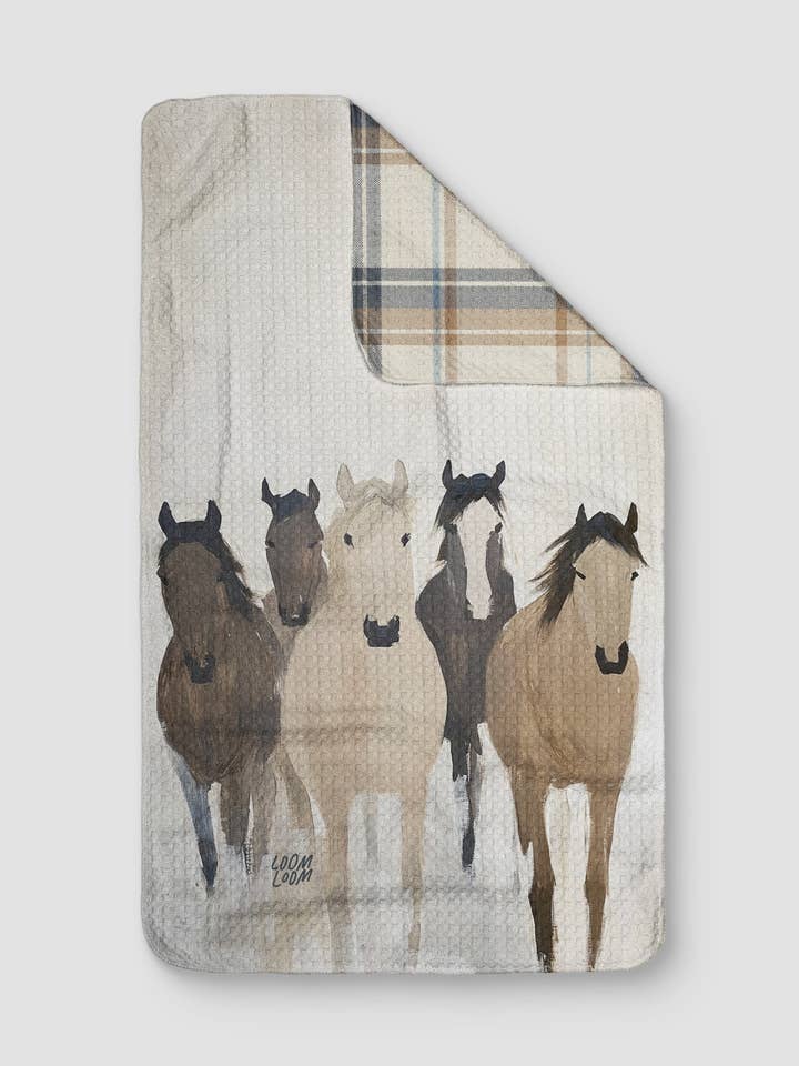 Chevaux Peints à l'Huile Réversible pour la vente par Loom Loom