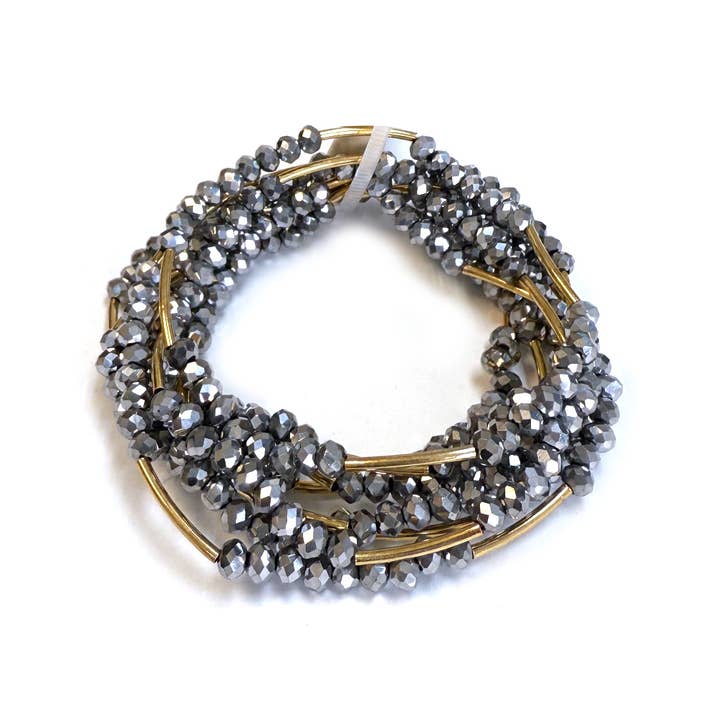 StarryNYC - Wholesale Beaded Bracelet - 5pcs Multi Line Glass Beaded Stackable Stretch Bracelets5