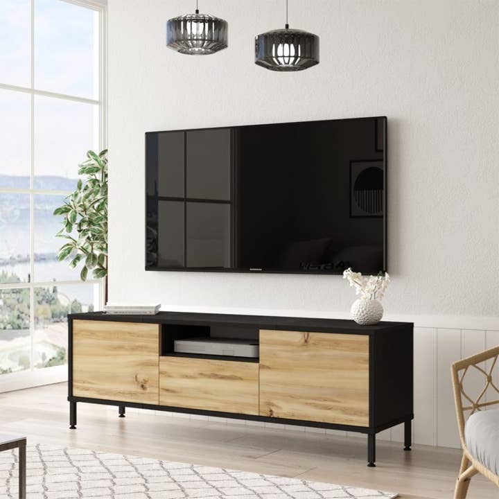 MEUBLES KIT - Wholesale Console tafel - Tv-meubel op de grond hout en zwart