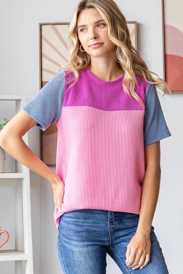 7th Ray - Vendita all'ingrosso Top in maglia - Donna - Top a coste a blocchi di colore da donna T56183