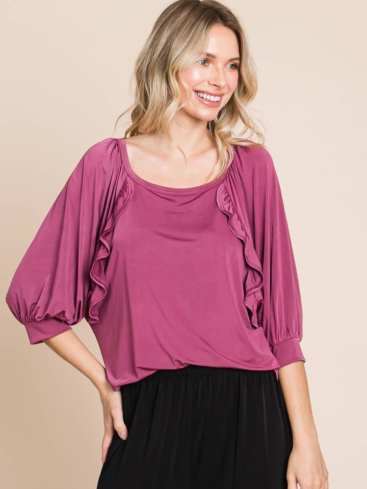 ETK-8834-PL Top Venezia Basic Plus Size Solid con volant per la vendita all'ingrosso da parte di Emerald Collection