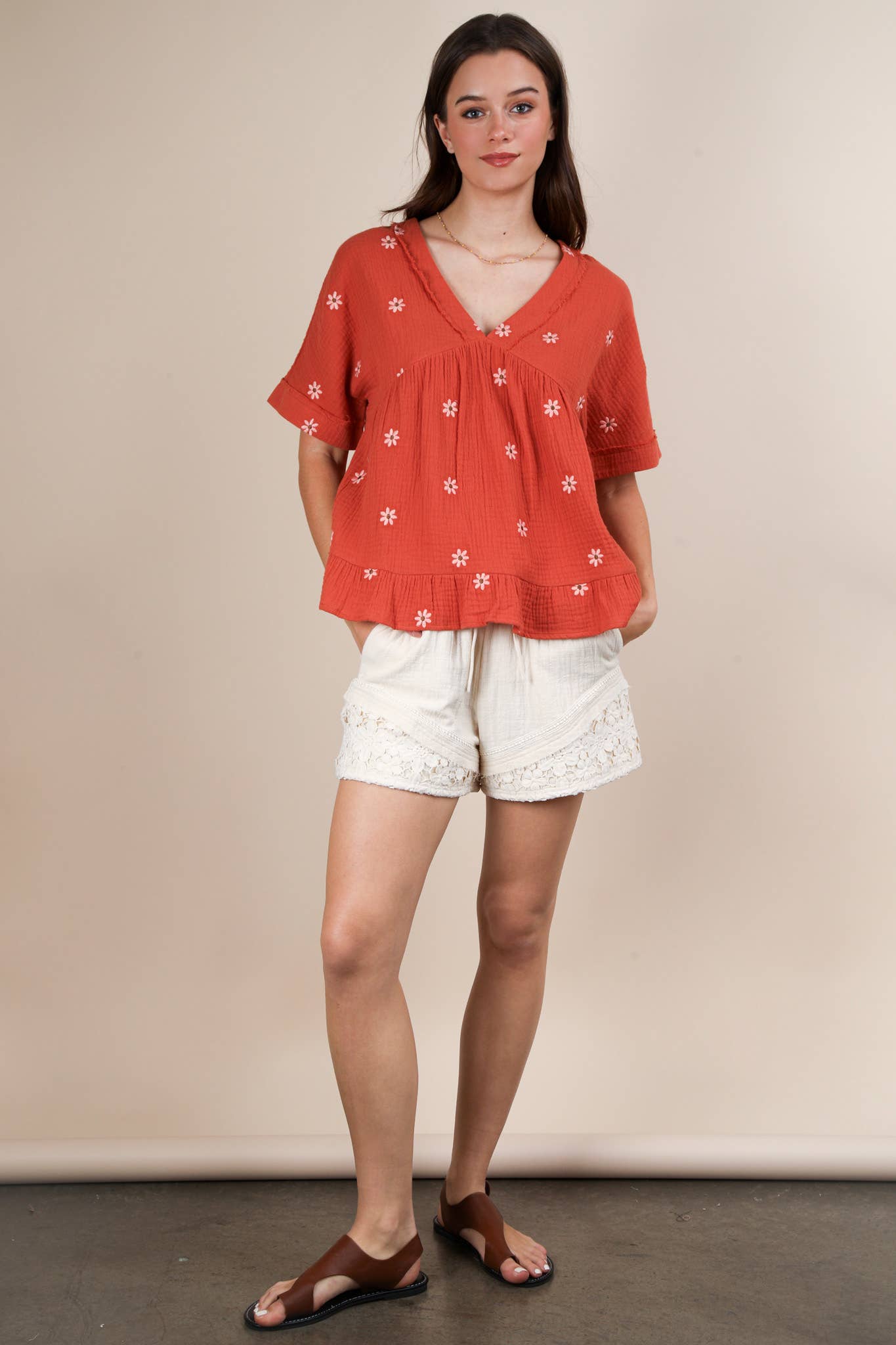 VERY J - Wholesale Blouse - Women's - NT12065-Flower Embroidered Woven Blouse Top14