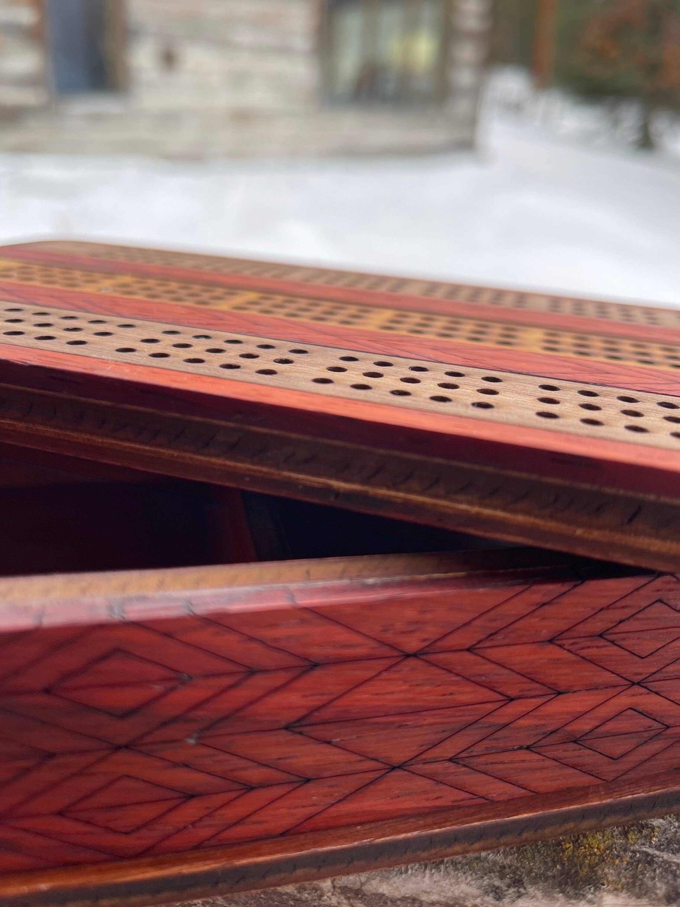 Through The Fire Design - Wholesale Board Game - Wooden Cribbage Board Game, Exotic Hardwood Inlay , Father’s7