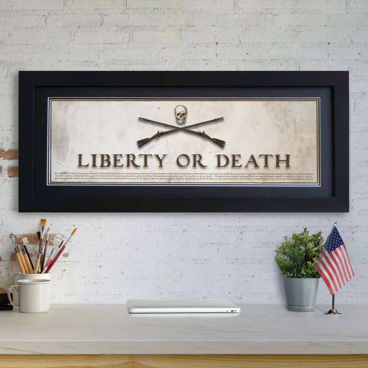 Libertad o Muerte - Enmarcado 2” Negro con Doble Paspartú, Moldura Plana 11 ¾" x 36" para venta al por mayor de History America