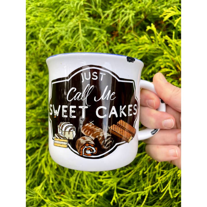 Sweetgum Studio - Wholesale Coffee Mug - Stoneware Distressed Mug with Blue Trim 14 oz.20