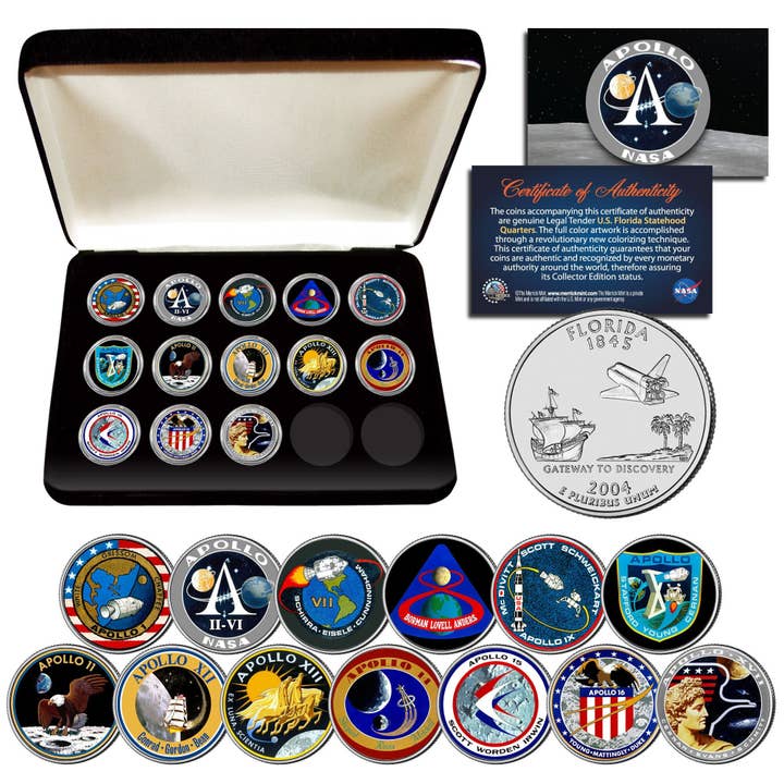 The Apollo Space Missions Colored Quarters, confezione da 13 monete per la vendita all'ingrosso da parte di The Merrick Mint