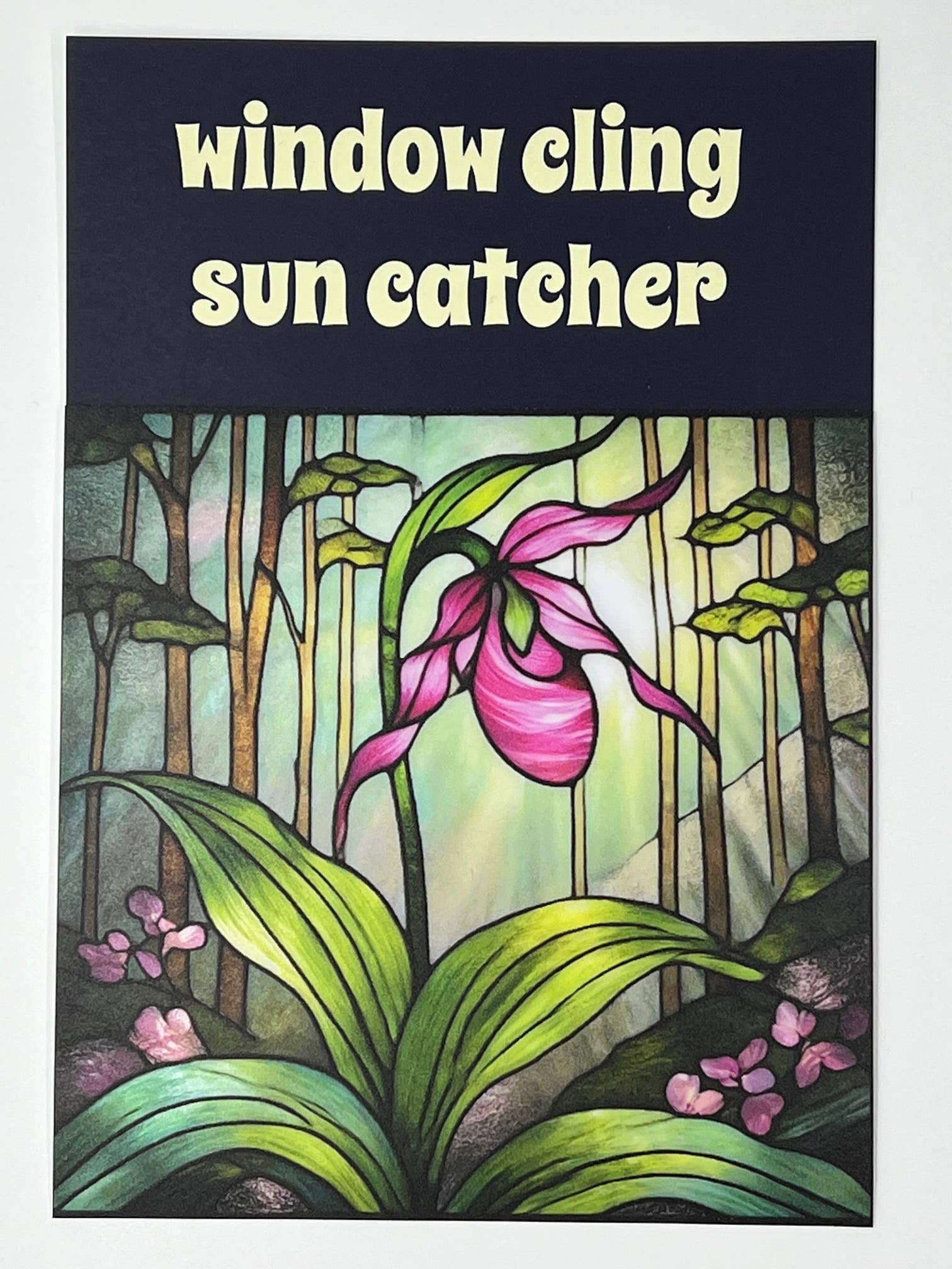 Cosmic Artware - Wholesale Suncatcher - Stained Glass Vinyl Window Cling, Pink Lady Slipper1