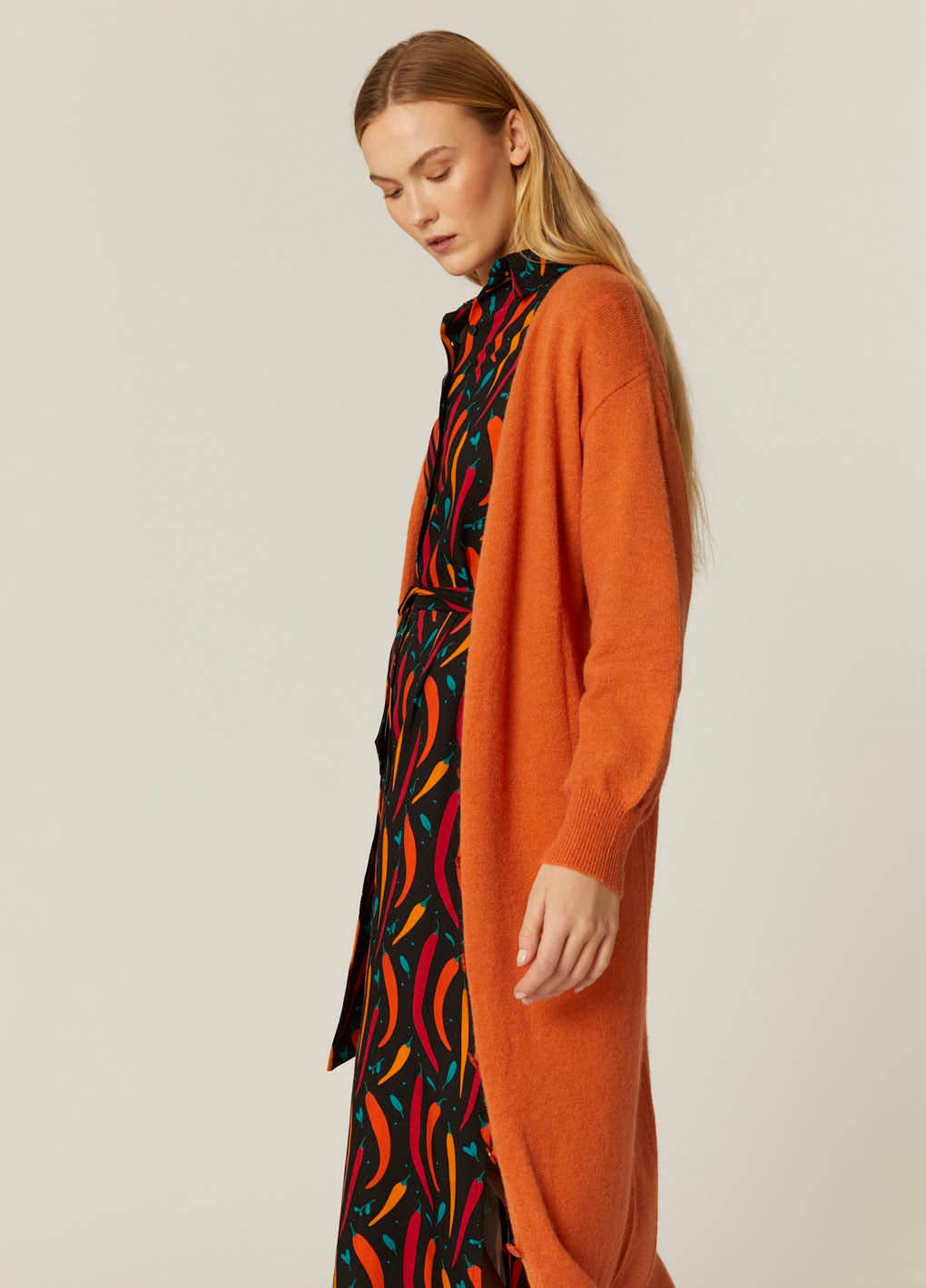 Pepaloves – Engroshandel Kjole - Dame – ORANGE STRIKKET KJOLE MED KNAPPER4