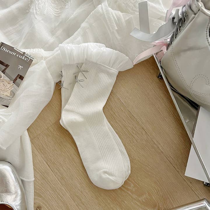 Funkyrel® Atzbranding Limited - Wholesale Socks - Women's - Rufia - Sheer Mesh Panel Socks with Bow Detail