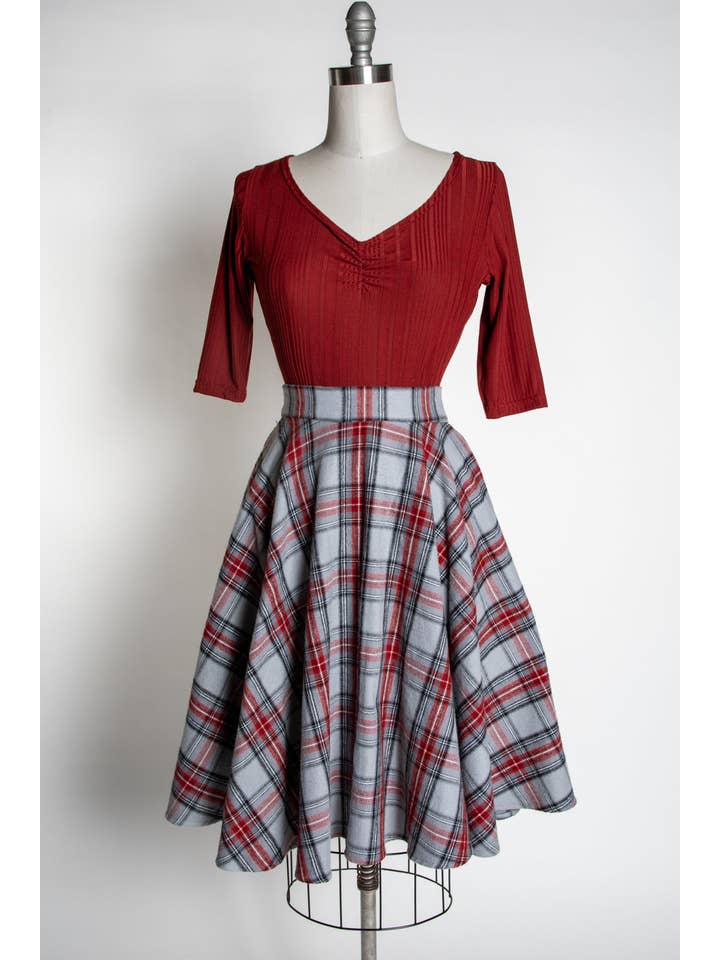 Heart of Haute - Wholesale Skirt - Women's - Haute Circle Skirt - Flannel, Grey Plaid1