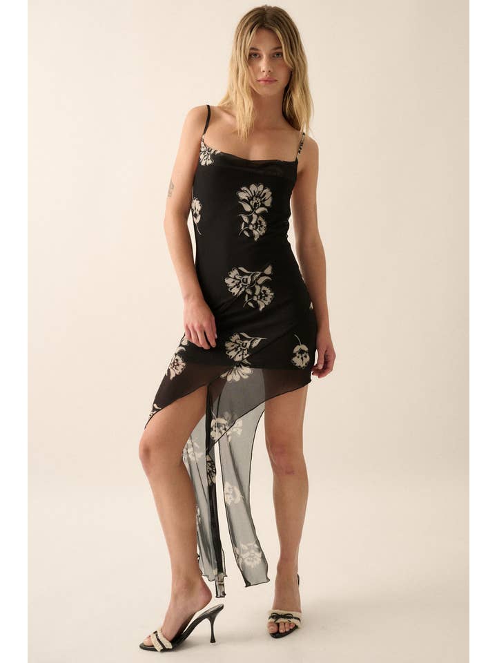 Promesa USA - Wholesale Dress - Women's - Floral Asymmetrical Hem Knit Mini Dress5