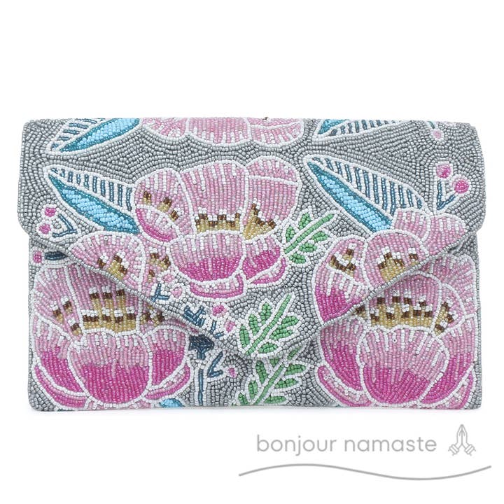 Floral Hand-Beaded Evening Purse for wholesale by Bonjour Namaste