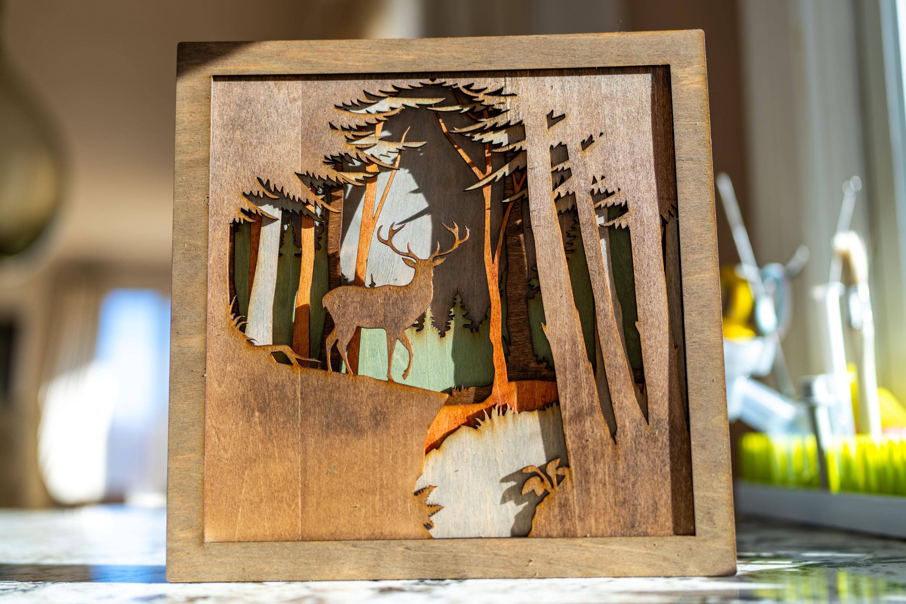 Carving Nomad - Wholesale Wall Accent - 3D Layered Woodcut Deer Forest Wall Art Handcrafted6