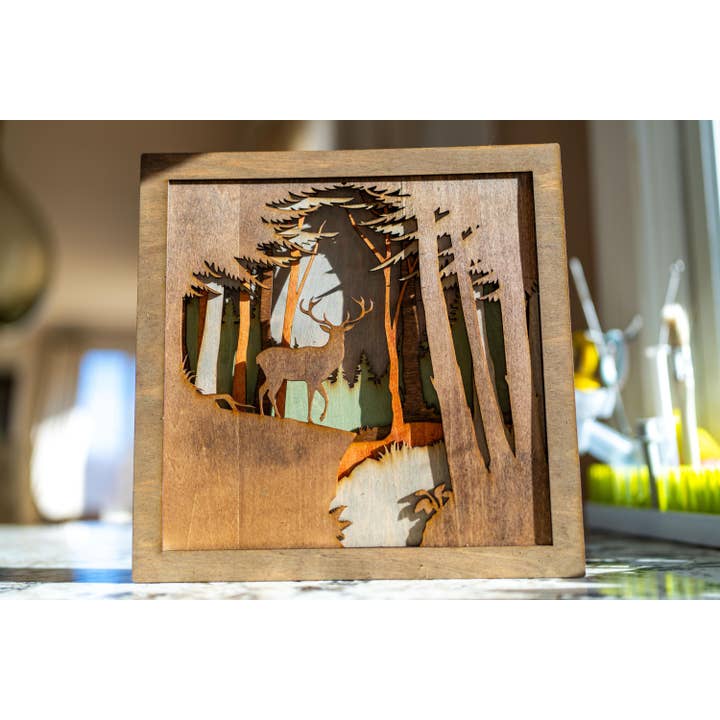 Carving Nomad - Wholesale Wall Accent - 3D Layered Woodcut Deer Forest Wall Art Handcrafted6