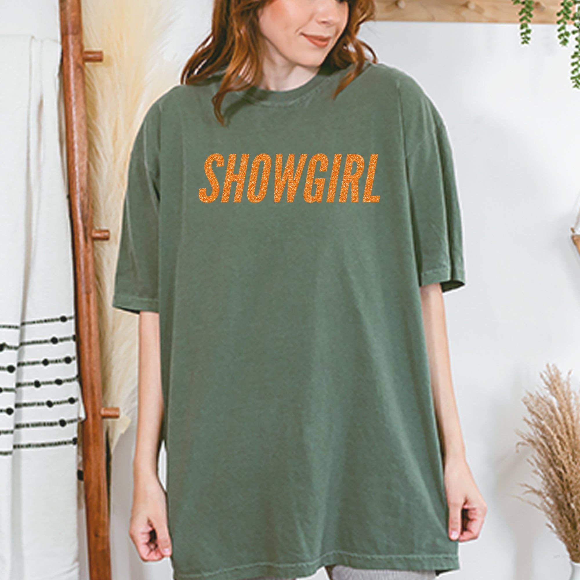 Expression Tees - Vente T-shirt sérigraphié – femme - T-shirt unisexe vintage doux à paillettes orange Showgirl34