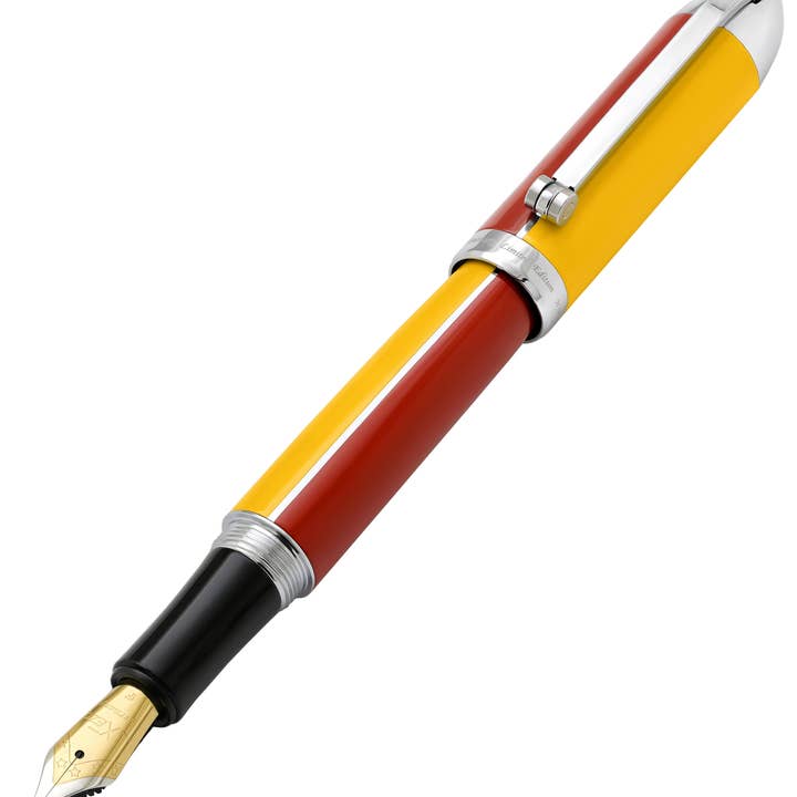 Xezo Visionary® Füllfederhalter aus Messing & Aluminium mit Emaille (Feine Feder) - Aspen Gold / Rot für den Großhandel von Xezo