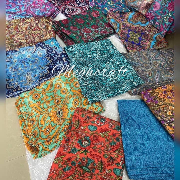 Meghcraft - Wholesale Head Scarf - Women's - Assorted Floral Silk Scarf-Scarves-Bandana-Head Wrap (1mX1m)