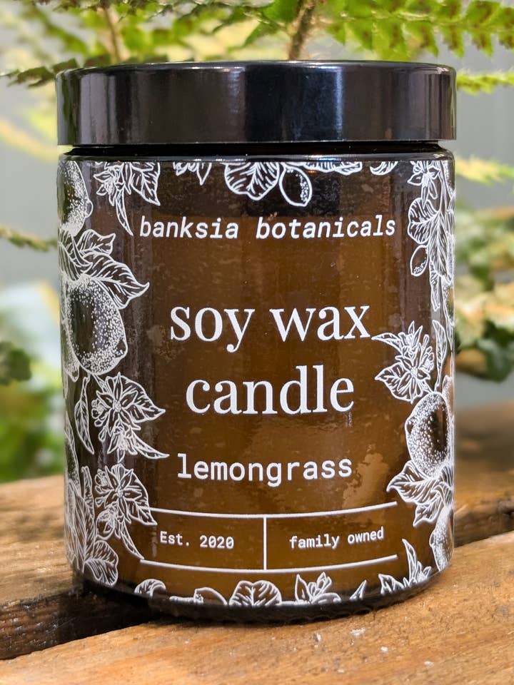 Lemongrass Scented Candle - 100% Vegan Soy Wax for wholesale by Banksia Botanicals