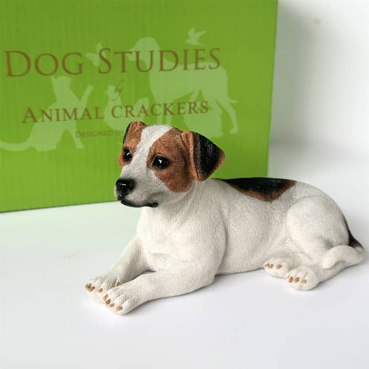 Realistic Laying Jack Russell Dog figurine, gift boxed for wholesale by Animal Crackers