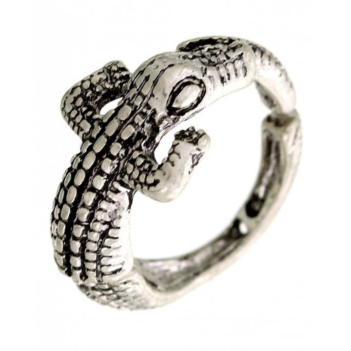 FR3514 Burnished Silver Crocodile Alligator Stretch Ring for wholesale by 0011 PREMIERE
