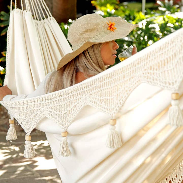 Limbo Imports Hammocks - Wholesale Hammock - Boho Hammock With Handmade Crochet Fringe - 100% Cotton4