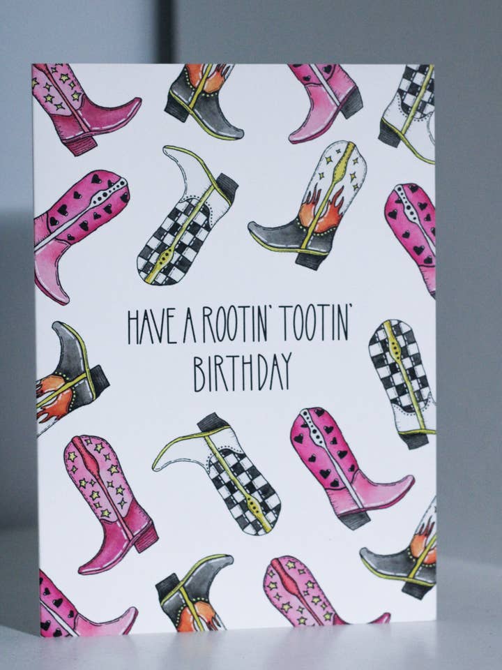 Have a Rootin' Tootin Birthday | Cowboy Boot Card for wholesale by Scribbles and Doodlez