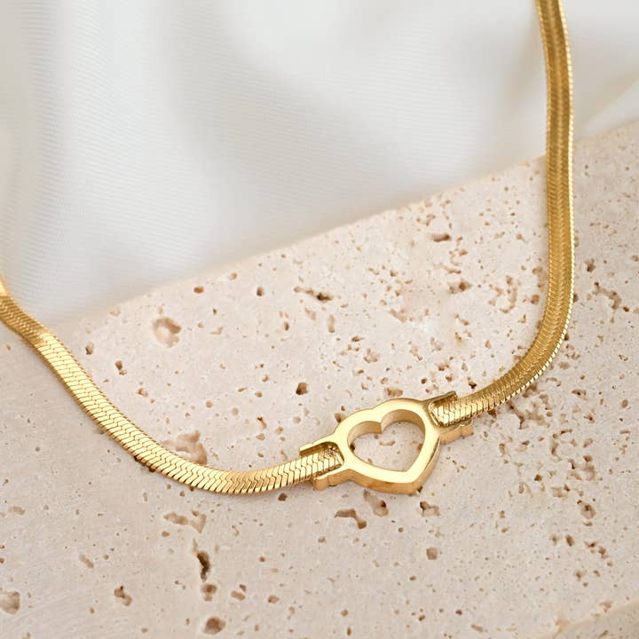 Herringbone Heart Choker - Dainty Herringbone Necklace for wholesale by Blueyejewelry