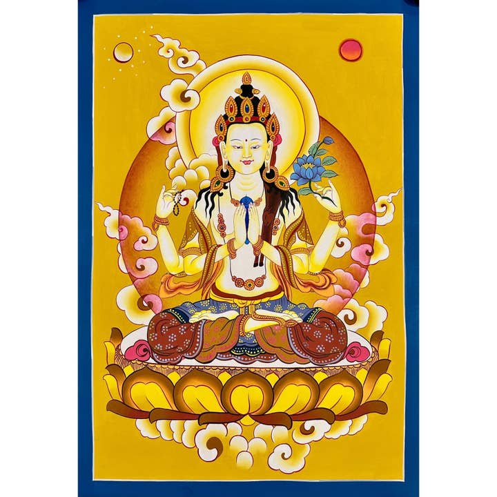Chenrezig Meesterwerk Thangka Schilderij voor wholesale door Art Of Tibet