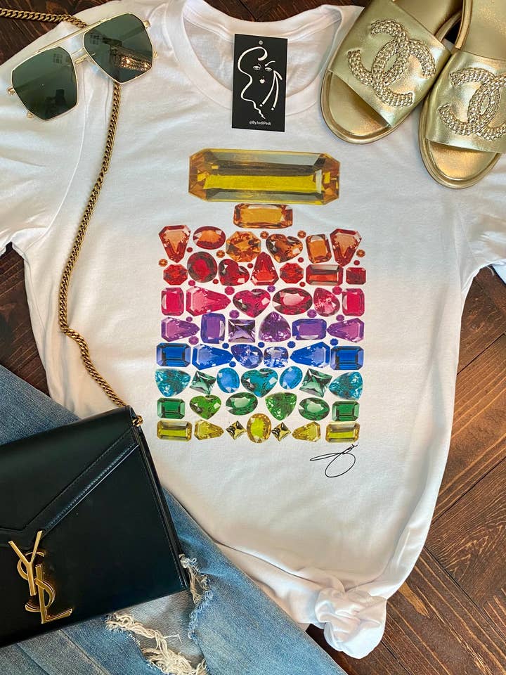 By Jodi LLC - Wholesale Screen Printed T-Shirt - Women's - Rainbow Perfume Graphic T-shirt, tank top, sweatshirt0