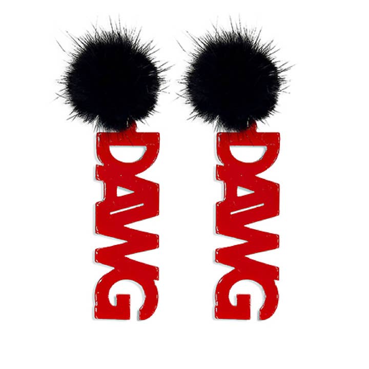Boho Grow Studio - Venta al por mayor Pendientes colgantes - Pendientes con pompones del equipo de fútbol americano Georgia Bulldogs de DAWG