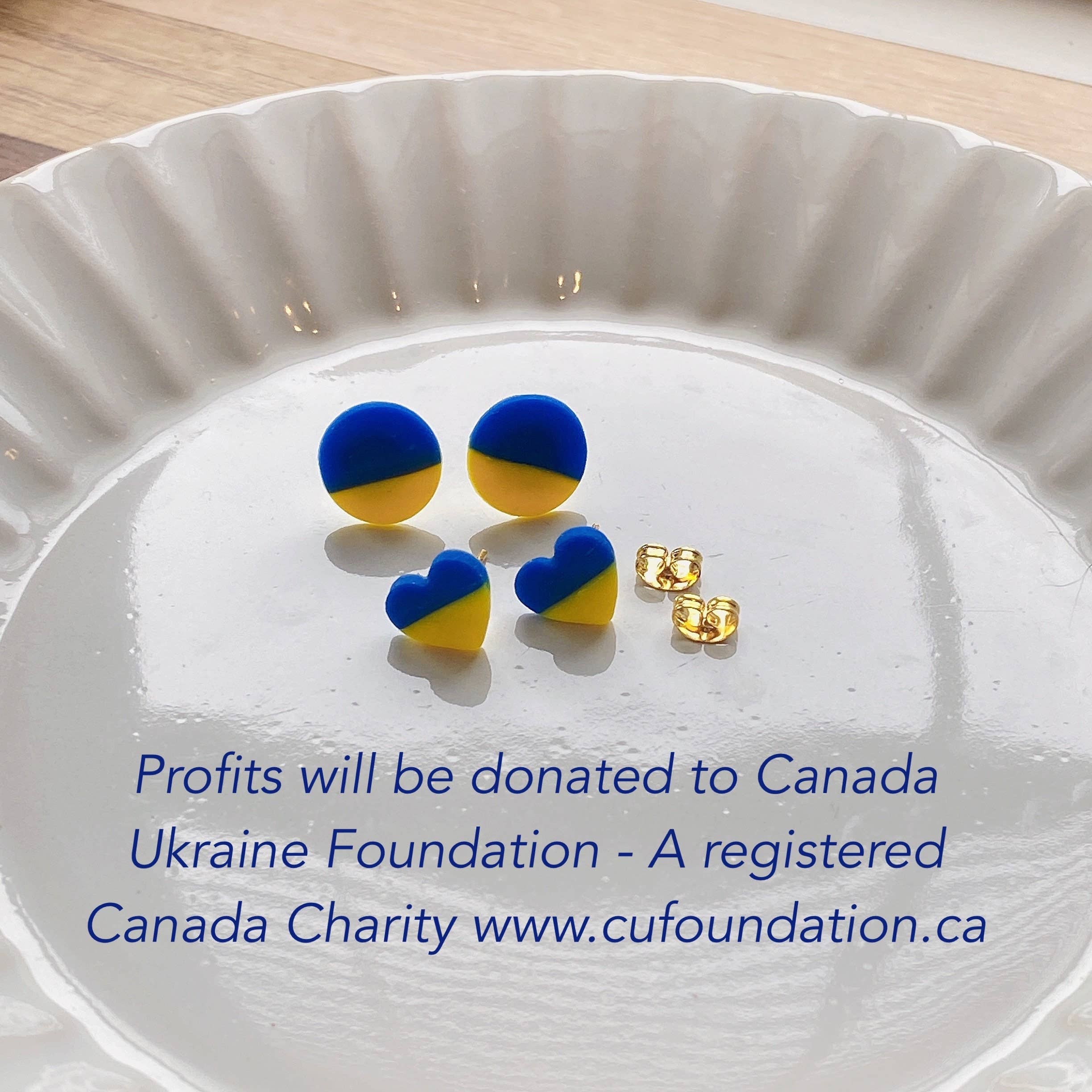 Giggle with Love - Wholesale Stud/Post Earrings - Ukraine Clay Heart Studs, Ukraine Fundraiser, Ukraine Flag Stud Earrings, Stand With Ukraine, Ukraine Flag Studs, Support Ukraine Earrings1