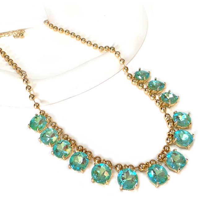 StarryNYC - Wholesale Beaded/pearl necklace - Crystal Glass Bead Dangle Station Ball Beaded Chain Necklace21