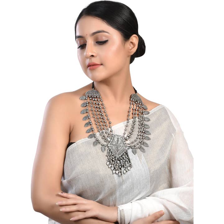 Oxidised Multilayer Indian Ethnic Boho Necklace Handmade for wholesale by Vastrabhushan