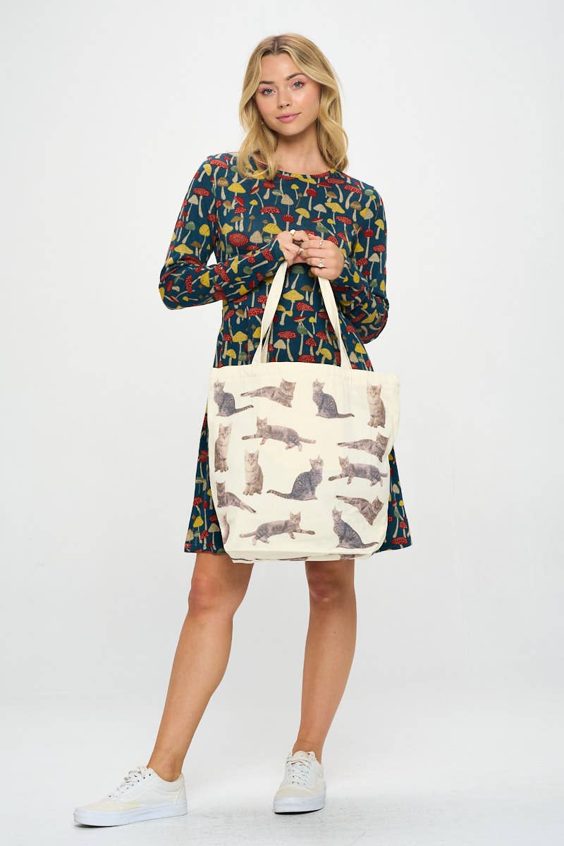 SM WARDROBE – Sacola - Mulher por atacado – TOTE BAGS EM TABBY CINZA COM IMPRESSÃO GATO5