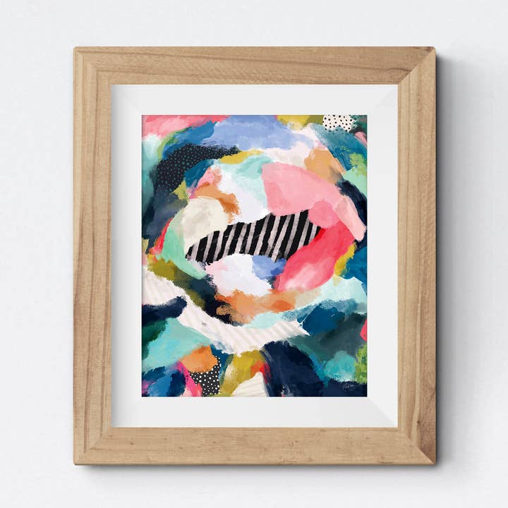 Bubble Gum Blues | Imprimé abstrait à pois roses turquoise pour la vente par Standish Design Studio