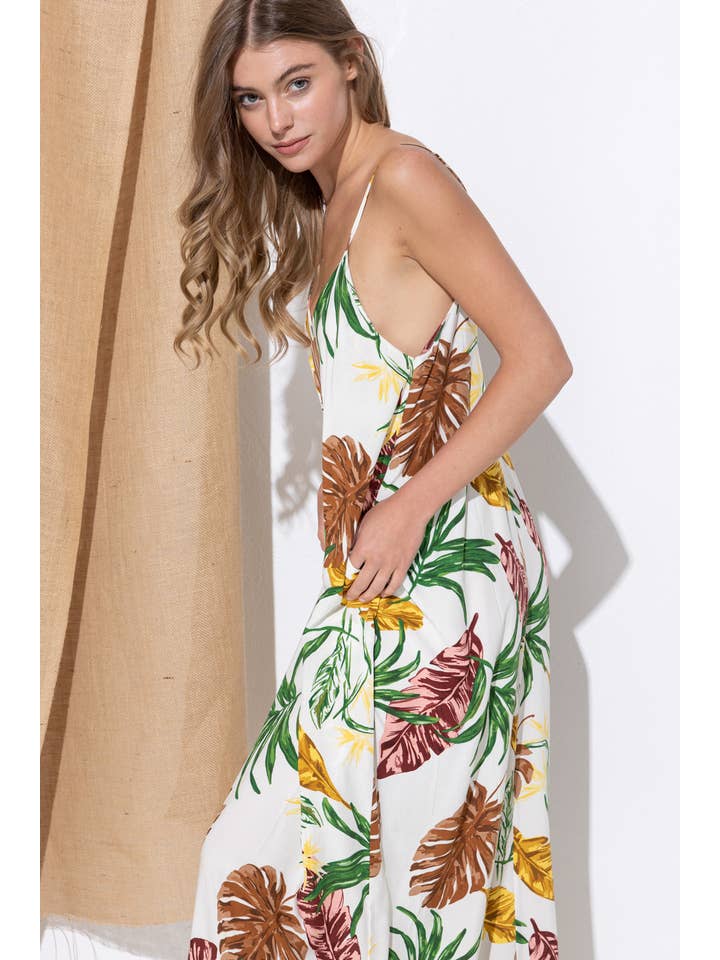 Bloidy - Wholesale Dress - Women's - Palm Leaf Tropical Floral Print Maxi Dress - C967630