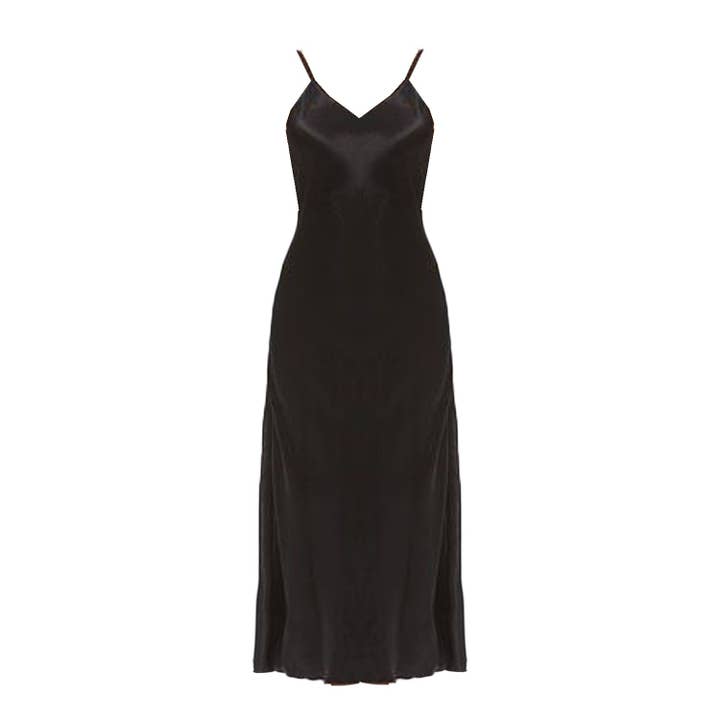 Vivien Slipdress – Hemp/Silk-Black for wholesale by Deborah Lindquist