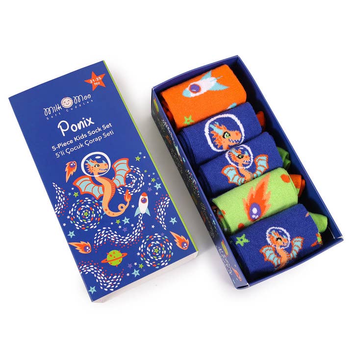 Calzini per bambini Milk&Moo Ponix – Confezione da 5, Taglia 31-35 per la vendita all'ingrosso da parte di Biggbrands