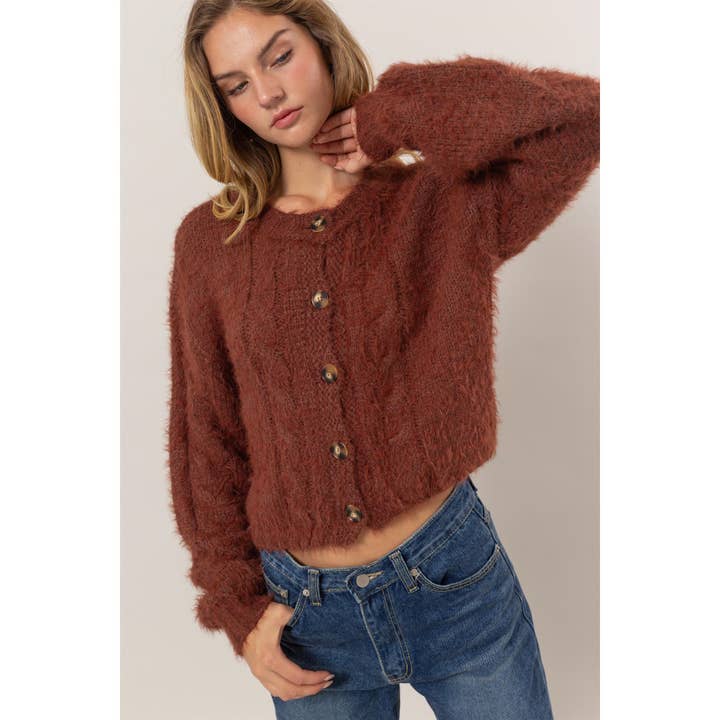 HYFVE - Wholesale Cardigan - Women's - DZ24G051-Drop Shoulder Cropped Cardigan