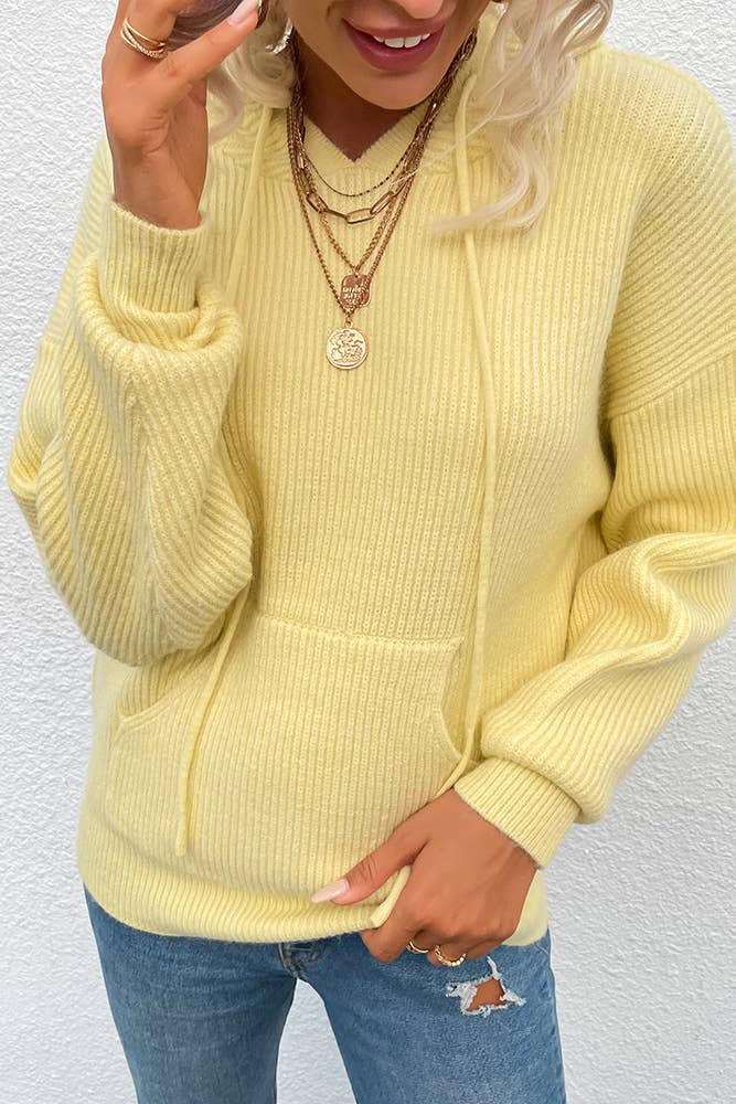 UNISHE – wholesale Hoodie - Dam – Dragsko Hooded Känguru Pocket Stickning Tröja MMY1054