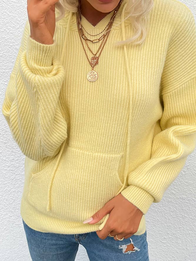 UNISHE – wholesale Hoodie - Dam – Dragsko Hooded Känguru Pocket Stickning Tröja MMY1054